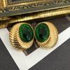Pendientes de estilo occidental de la época medieval, chapados en oro auténtico, esmaltados en azul y verde, con forma de aguja de plata y clip para la oreja, de lujo, con luz de nicho francés.