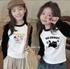 Camiseta de Manga Larga de Algodón Puro con Bloques de Color de Dibujos Animados para Niñas, Camiseta Básica Versátil Informal de Patchwork para Niños de Primavera y Otoño, Moderna
