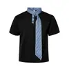 Camiseta de pareja para hombre y mujer, estilo náutico, corte relajado, manga corta con patchwork, polo de verano con un elegante diseño de corbata suelta