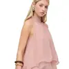 Chic Casual Versátil Petite Dulce Estilo Verano Mujer Blusa de Gasa, Adelgazante con Volantes Estilo Francés Halter