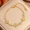 Pulsera de Acero de Titanio Moda Europea y Americana Transfronteriza Pulsera de Trébol de Cuatro Hojas Pulsera de Lujo Ligero de Niña Sentido de Alta Gama Pulsera Explosiva para Pareja Pulsera