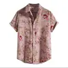 Exportação Transfronteiriça Camisas Havaianas Masculinas Moda Estampa 3D Impressão Digital Manga Curta Tops Atacado Estilo Tropical