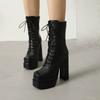 Botas Botas Femininas de Cano Médio Outono e Inverno Novas Bico Quadrado Sola Grossa Salto Grosso Salto Super Alto Cadarço Frontal Botins Casuais Femininos