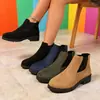 Botas Femininas Transfronteiriças Outono Inverno Botas Chelsea Cano Curto Foscas Femininas Bico Redondo Elástico Salto Bloco Nude Botas Europeias e Americanas Tamanho Grande Botas Femininas Cano Curto