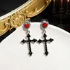 Pendientes de Cruz Oscura Estilo Gótico Europeo y Americano, Rayos Lunares, Corazón de Pedrería Personalizado, Pendientes de Cuervo con Espinas