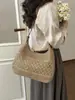 Bolsa de palha trançada estilo cesta popular Yozhi para mulheres, bolsa de palha de praia, moderna e versátil, adequada para o dia a dia, bolsa de ombro tipo balde
