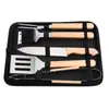 Amazon Conjunto de Ferramentas para Churrasco de Aço Inoxidável Ferramenta Combinada Conjunto para Churrasco ao Ar Livre Cabo de Madeira de Rio Conjunto para Churrasco