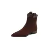 Primeiro Encontro Temporada Botas de Cowboy Ocidentais Retrô Femininas Salto Grosso Zíper Traseiro Botas de Cano Curto 2026 Outono/Inverno Bico Fino Chelsea Boots