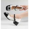 Celebridad de Internet Hebilla Cuadrada Pedrería Flats para Mujer 2023 Nuevo Punta Cuadrada Francesa Tacón Grueso Hebilla de una Palabra Tacón Medio Zapatos Mary Jane