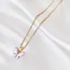 Collar de Mariposa con Diamantes Brillantes de Doble Capa Estilo Japonés y Coreano para Mujer Cadena para Clavícula de Temperamento Simple Estilo Frío Precio de Fábrica al por Mayor