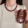 Âncora de Aço Inoxidável Contas Redondas de Vidro Vermelho Estilo Hong Kong Corrente de Clavícula Retro com Contas Joias de Alta Qualidade para o Dia a Dia