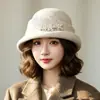 Sombrero de pescador de lana para mujer, estilo coreano de otoño e invierno, diseño floral, elegante y sofisticado, nuevo sombrero de lana tejido, cálido y elegante