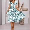 Europeo y Americano Transfronterizo para Mujer Nueva Moda Aliexpress Bohemio Moderno Flores Posicionadas Estampado Cuello en V Manga Corta Vestido