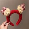 Aro para el pelo de oso de peluche rojo de Año Nuevo coreano, popular en Internet, para lavarse la cara, con sello de chica con costra de dibujos animados.