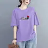 Camiseta de Manga Corta Estilo Mamá de Comercio Exterior Transfronterizo para Mujer, Holgada Talla Grande, Adelgazante, Cubre Vientre, Top Estampado de Media Manga