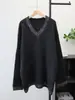 Nuevo Estilo Otoño e Invierno 2026 Suéter de Punto con Lentejuelas de Manga Larga y Cuello en V Estilo Coreano Holgado Estilo Perezoso Pulóver para Mujer