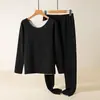 Ropa Interior Térmica para Mujer, Traje Engrosado y de Terciopelo, Terciopelo sin Costuras, Ropa de Otoño, Camiseta Base de Manga Larga para Otoño e Invierno