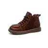 Botas Nuevas de Cremallera Lateral Otoño e Invierno 2024 Botines Cortos Vintage de Piel Genuina Capa Superior de Piel de Vaca para Mujer Botines Cortos Casuales Planos de Punta Redonda