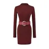 Vestido Básico Ajustado de Manga Larga con Cuello Semi-Alto, Estilo Chica Sexy Caliente, con Cinturón, Nuevo Estilo Primavera, Falda Corta Ajustada al Cuerpo