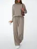 Conjunto de Pijama Duas Peças Feminino Europeu e Americano Transfronteiriço com Top de Gola Alta Falsa e Calça de Pernas Largas com Cordão e Bolsos