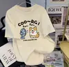 Camiseta de Manga Corta de Algodón Puro para Mujer con Estampado de Dibujos Animados, Corte Holgado, Estilo Lindo 2025, Nueva Marca de Verano de Moda, Cuello Redondo, Estilo Pareja