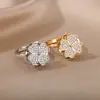 Anel Aberto Flor de Zircônia Rotatório Giratório Transfronteiriço Design Feminino Nicho Anel Descompressão Atacado
