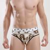 Vendas Diretas de Fábrica 2024 nova cueca masculina triangular estampada em seda gelo estampa de leopardo desenho animado sexy shorts respiráveis