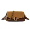 Nova bolsa quadrada pequena patchwork color-block retrô 2026, bolsa transversal feminina de veludo com corrente da moda, bolsa de ombro versátil e bolsa de axila