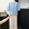 Nuevo conjunto de dos piezas estilo chino para el Día de la Madre de verano, con chaqueta abotonada, top abotonado para mujeres de mediana edad y mayores