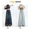 Jeans retrô de perna larga feminino primavera e outono 2025 nova cintura alta solta manequim trompete saia calças