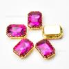 Cesta de flores de vidrio octagonal rectangular colorida garra taladro borde inferior dorado taladro de forma especial ropa cosido a mano accesorios de joyería de cristal