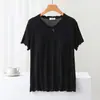 Pijama feminino de manga curta com bojo verão novo roupa de casa T-shirt fina com bojo top de orelha de madeira