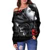 Transfronteiriço top 3D estampa de caveira Halloween novo europeu e americano feminino ombro a ombro blusa de base feminina Feminino