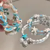 Férias na Praia~Pulseira de Estrela do Mar com Conchas Azuis para Mulheres, Acessórios de Contas da Ilha, Joias Empilháveis Novo Estilo 2026
