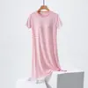 Ropa de dormir para mujer de estilo nuevo para primavera y verano con almohadillas en el pecho, Vestido casero de verano a rayas de manga corta con copa incorporada