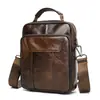 Bolsa transversal masculina vintage de couro bovino de camada superior para o dia a dia, com alça de mão e alça de ombro