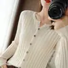 No Más Reposiciones============ Cárdigan de Cuello Redondo Top para Mujer Ajustado Camiseta Base Adelgazante Chaqueta de Punto Fino