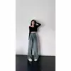 Jeans Vintage de Cintura Alta Wide Leg Estilo Hong Kong Feminino Outono Novo Verão Tendência Solto Emagrecedor Reta