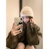 Cachorro Lluvioso~Gorro de Lana Cartoon Grueso Azul Personalizado para Mujeres en Invierno Dulce para Cabeza Grande Cálido Gorro Tejido