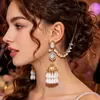 Pendientes de Estilo Étnico Bohemio Más Vendidos Transfronterizos para Mujer, Colgantes de Oreja con Campanas Florales Incrustadas de Pedrería y Borlas, Adornos de Oreja Retro Europeos y Americanos