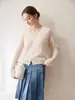 Cardigan Hueco de Cuello en V 75% Cachemir 25% Seda de Morera para Mujer Botones con Perlas Suelto Tejido Fino Cardigan Suéter