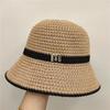 2025 Nuevo Sombrero de Pescador de Verano para Mujer Tejido Calado Muestra la Cara Sombrero de Cuenca Pequeño Sombrero para el Sol Sombrero de Verano Transpirable con Protección Solar También
