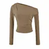 Conjunto de Duas Peças Feminino de Outono de Alta Qualidade, Sexy, Assimétrico, Ombro a Ombro, Manga Longa, Body Fit na Cintura Revelando a Cintura