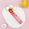 Llavero Colgante de Cordón de Cuero con Letra Transparente Brillante con Accesorios Estilo Muñeca Rellena de Aceite Encanto de Llavero Pulsera Venta al por Mayor