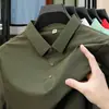 Camisa Polo de Seda de Gelo de Manga Curta para Verão, Casual de Negócios Masculino, Elástica, Sem Amassar, Cor Sólida, Polo de Manga Curta com Gola Reversível para Homens