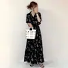 Ropa de Mujer Transfronteriza 2025 Nuevo Traje de Verano Cuello Camisero Vestido Floral Pequeño Falda de Línea A Adelgazante Manga Corta Falda Larga
