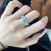 "Hortensia de Hada" Hada de las Flores Anillo de Hortensia Azul para Mujer Medio Antiguo Exquisito de Alta Calidad Anillo de Diamante de Zircón Paraíba