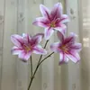 Flores Artificiales con 3 Cabezas, Lirios Adhesivos, Materiales de Decoración Floral para Fondos de Salón de Bodas Impresos en 3D, Flores Falsas Transfronterizas de Comercio Exterior