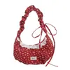 Bolsa de Axila Floral Suave Estilo Coreano com Acabamento em Renda para Mulheres Bolsa de Mão Franzida Bolsa Fresca em Forma de Crescente Bolsa para Deslocamento de Estudantes