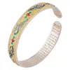 Pulsera de Bronce Dorado Cloisonné Sutra del Corazón Brazalete Retro de Cloisonné Pluma de Fénix Dorado Brazalete Abierto Ajustable Diseño Étnico